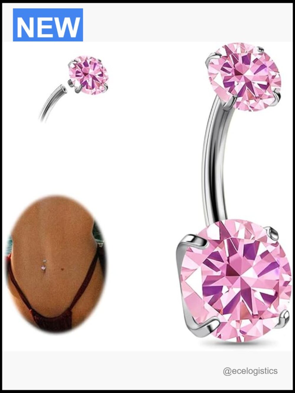 14G Titanium Belly Button Ring CZ Navel Piercing Barbell
